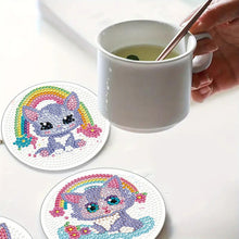 Load image into Gallery viewer, 4Pcs Wooden Animals Shining Drink Coasters DIY Circular Coaster Diamond Dot Kits