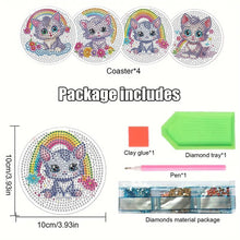 Load image into Gallery viewer, 4Pcs Wooden Animals Shining Drink Coasters DIY Circular Coaster Diamond Dot Kits