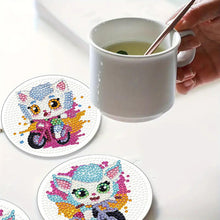 Load image into Gallery viewer, 4Pcs Wooden Animals Shining Drink Coasters DIY Circular Coaster Diamond Dot Kits