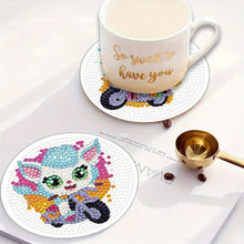 Load image into Gallery viewer, 4Pcs Wooden Animals Shining Drink Coasters DIY Circular Coaster Diamond Dot Kits