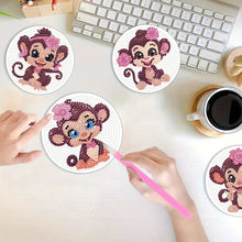 Load image into Gallery viewer, 4Pcs Wooden Animals Shining Drink Coasters DIY Circular Coaster Diamond Dot Kits