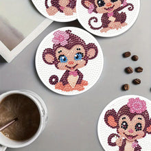 Load image into Gallery viewer, 4Pcs Wooden Animals Shining Drink Coasters DIY Circular Coaster Diamond Dot Kits