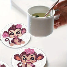Load image into Gallery viewer, 4Pcs Wooden Animals Shining Drink Coasters DIY Circular Coaster Diamond Dot Kits