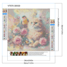 Load image into Gallery viewer, Diamond Painting - Full Round - Blue tit kitten and pink rose (30*30CM)