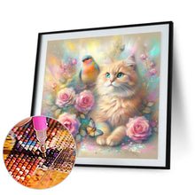 Load image into Gallery viewer, Diamond Painting - Full Round - Blue tit kitten and pink rose (30*30CM)