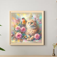 Load image into Gallery viewer, Diamond Painting - Full Round - Blue tit kitten and pink rose (30*30CM)