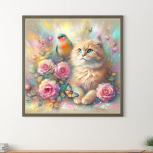 Load image into Gallery viewer, Diamond Painting - Full Round - Blue tit kitten and pink rose (30*30CM)