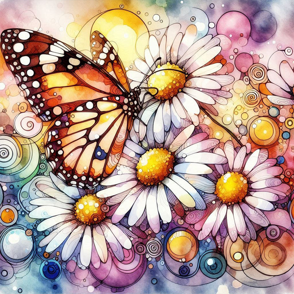 Diamond Painting - Full Round - Daisy butterfly (30*30CM)