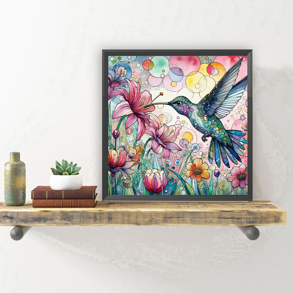 Diamond Painting - Full Round - Pink flower hummingbird (30*30CM)