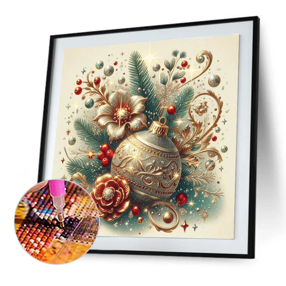 Diamond Painting - Full Round - Golden Christmas ball flower (30*30CM)