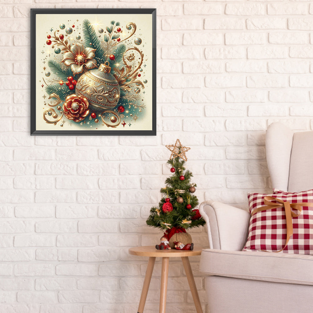 Diamond Painting - Full Round - Golden Christmas ball flower (30*30CM)