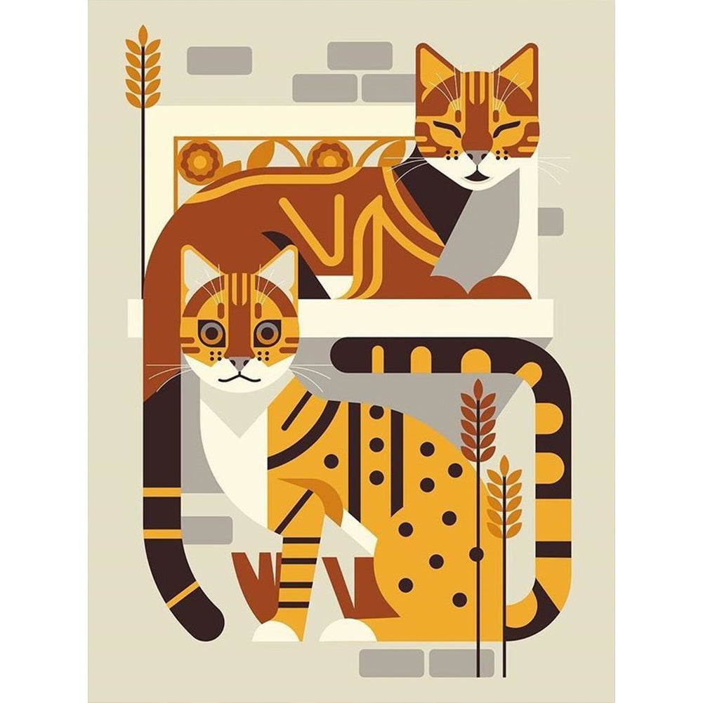 Diamond Painting - Full Round - Geometry two orange cats (30*40CM)