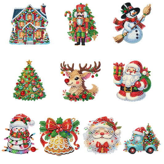10Pcs Acrylic Christmas Diamond Painting Christmas Tree Pendant for Xmas Trees