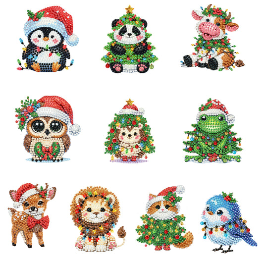10Pcs Acrylic Christmas Diamond Painting Christmas Tree Pendant for Xmas Trees