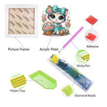 Load image into Gallery viewer, Diamond Painting - Partial Special Shaped - Flower cat (with framed) (2*19.2CM)