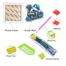 Load image into Gallery viewer, Diamond Painting - Partial Special Shaped - Blue train (with framed) (2*19.2CM)