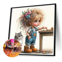 Load image into Gallery viewer, Diamond Painting - Full Round - Girl with biscuits and kitten (40*40CM)