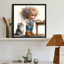 Load image into Gallery viewer, Diamond Painting - Full Round - Girl with biscuits and kitten (40*40CM)