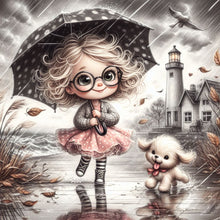 Load image into Gallery viewer, Diamond Painting - Full Round - Rainy day white dog girl character series (40*40CM)