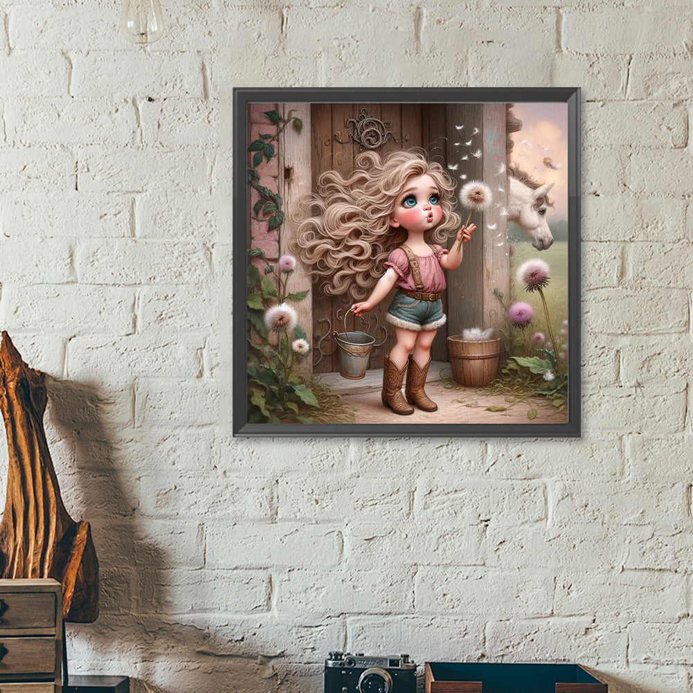 Diamond Painting - Full Round - Dandelion cowboy girl white horse (40*40CM)
