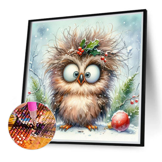 Diamond Painting - Full Round - Christmas funny owl (30*30CM)