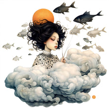 Load image into Gallery viewer, Diamond Painting - Full Round - Cartoon girl and cloud (40*40CM)