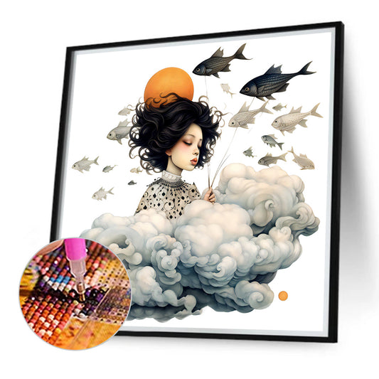 Diamond Painting - Full Round - Cartoon girl and cloud (40*40CM)