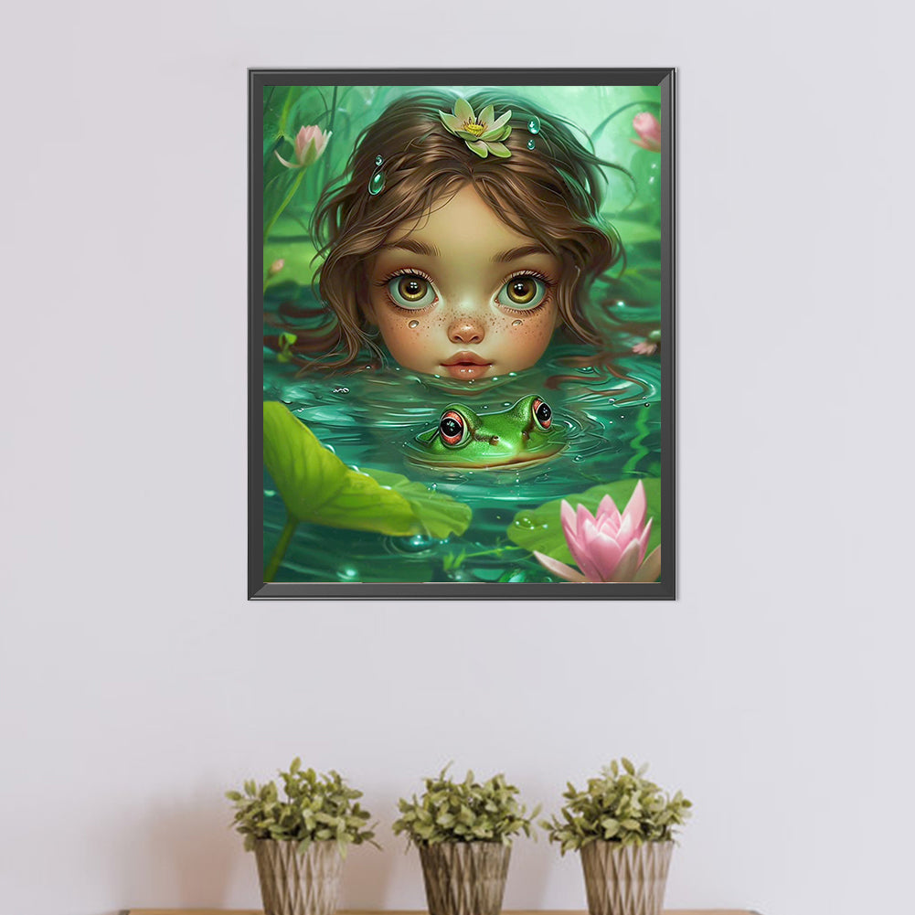 AB Diamond Painting - Full Round - Girl and frog in the water (40*50CM)
