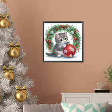 Load image into Gallery viewer, Diamond Painting - Partial Special Shaped - Cute Christmas cat (30*30CM)