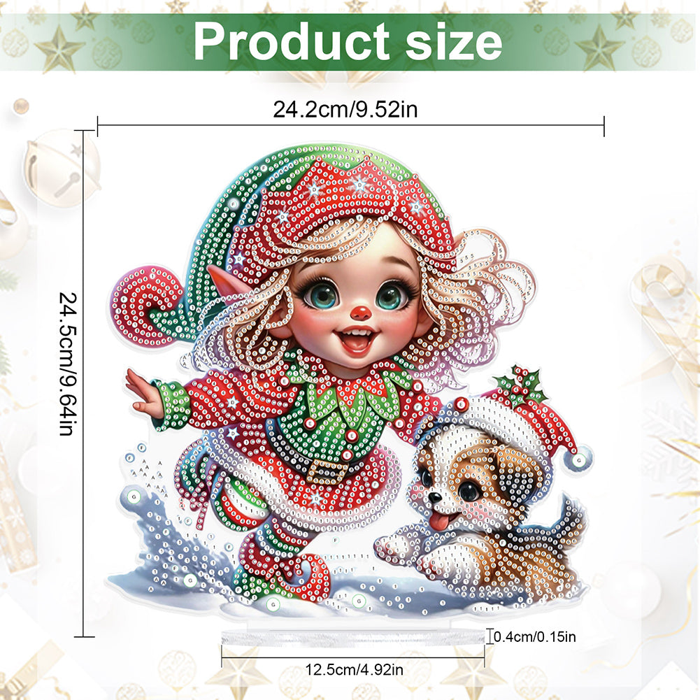 Christmas Girl & Dog Diamond Painting Tabletop Ornaments Kit Bedroom Table Decor