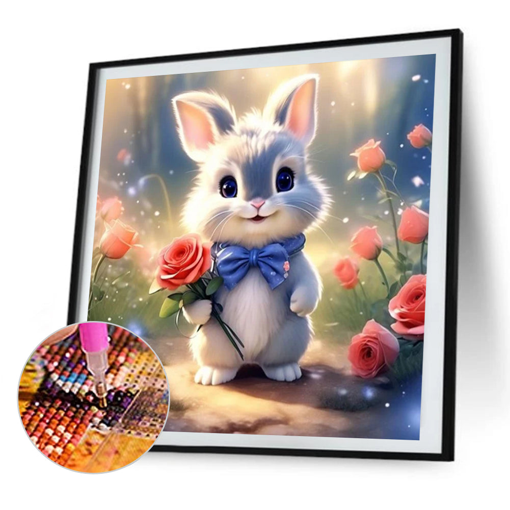 AB Diamond Painting - Full Round - Bunny holding a flower (30*30CM)