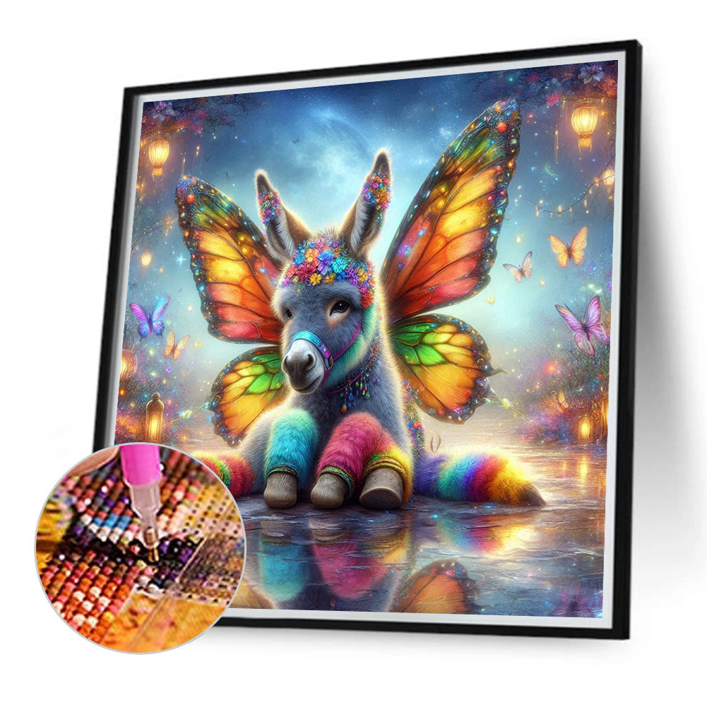 Diamond Painting - Full Round - Colorful feather butterfly donkey (40*40CM)
