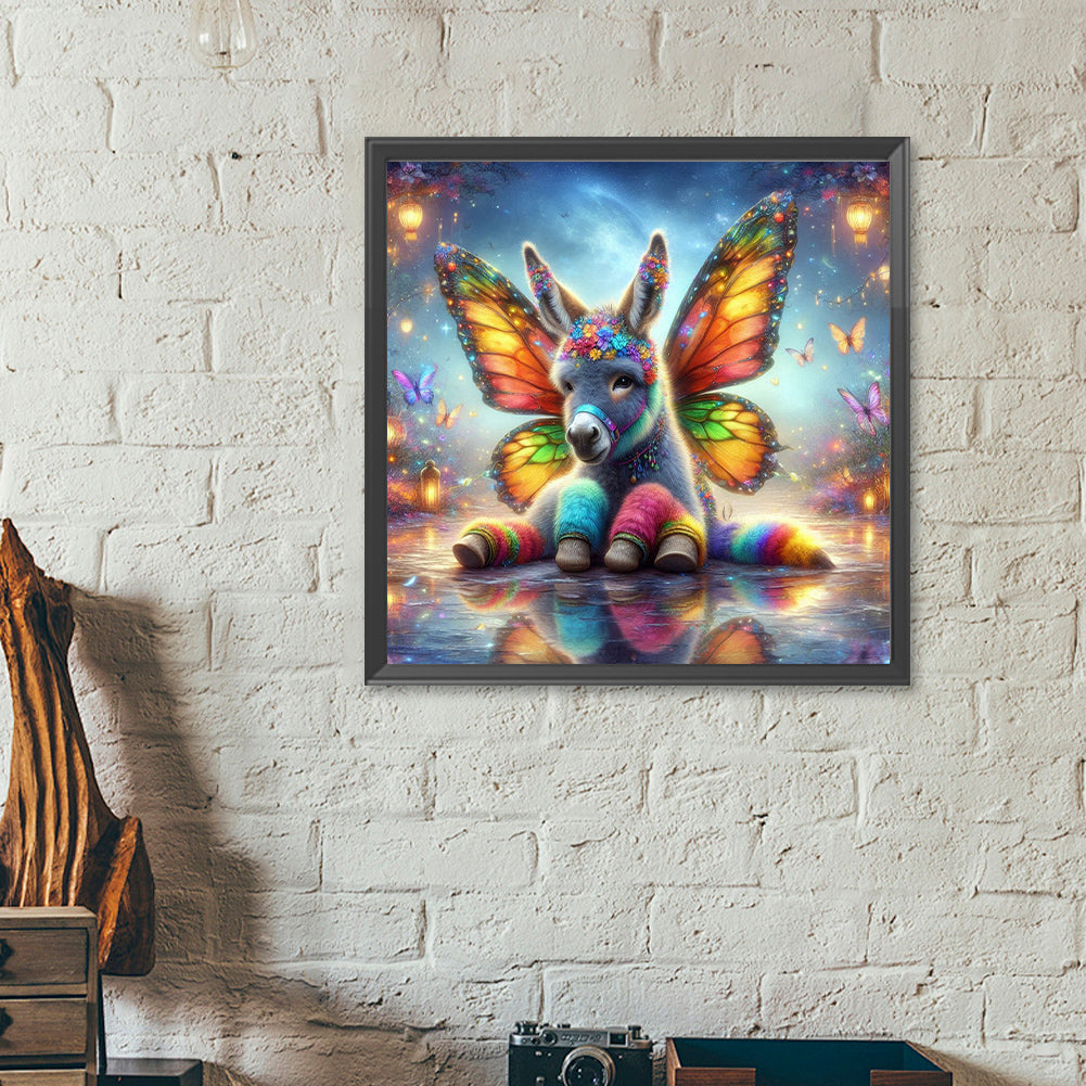 Diamond Painting - Full Round - Colorful feather butterfly donkey (40*40CM)