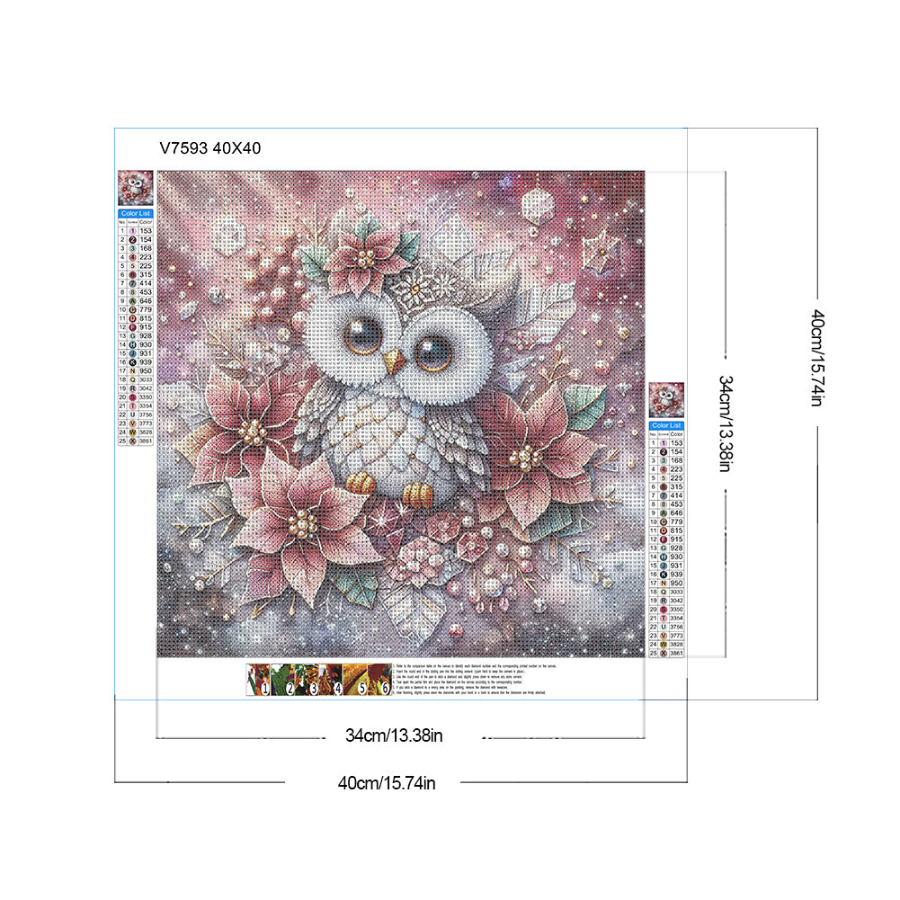 Diamond Painting - Full Round - Poinsettia owl (40*40CM)