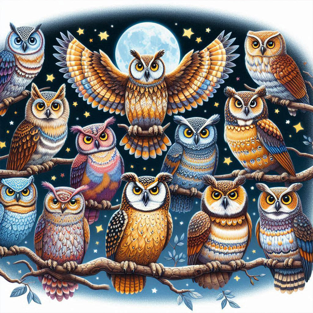 Diamond Painting - Full Round - Multiple owls (40*40CM)