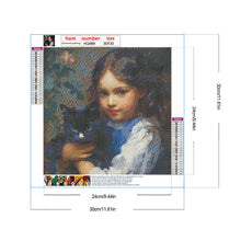 Load image into Gallery viewer, Diamond Painting - Full Round - Oil painting girl black cat (30*30CM)