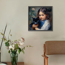 Load image into Gallery viewer, Diamond Painting - Full Round - Oil painting girl black cat (30*30CM)