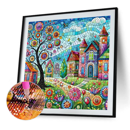 Diamond Painting - Full Round - Colorful house street (40*40CM)