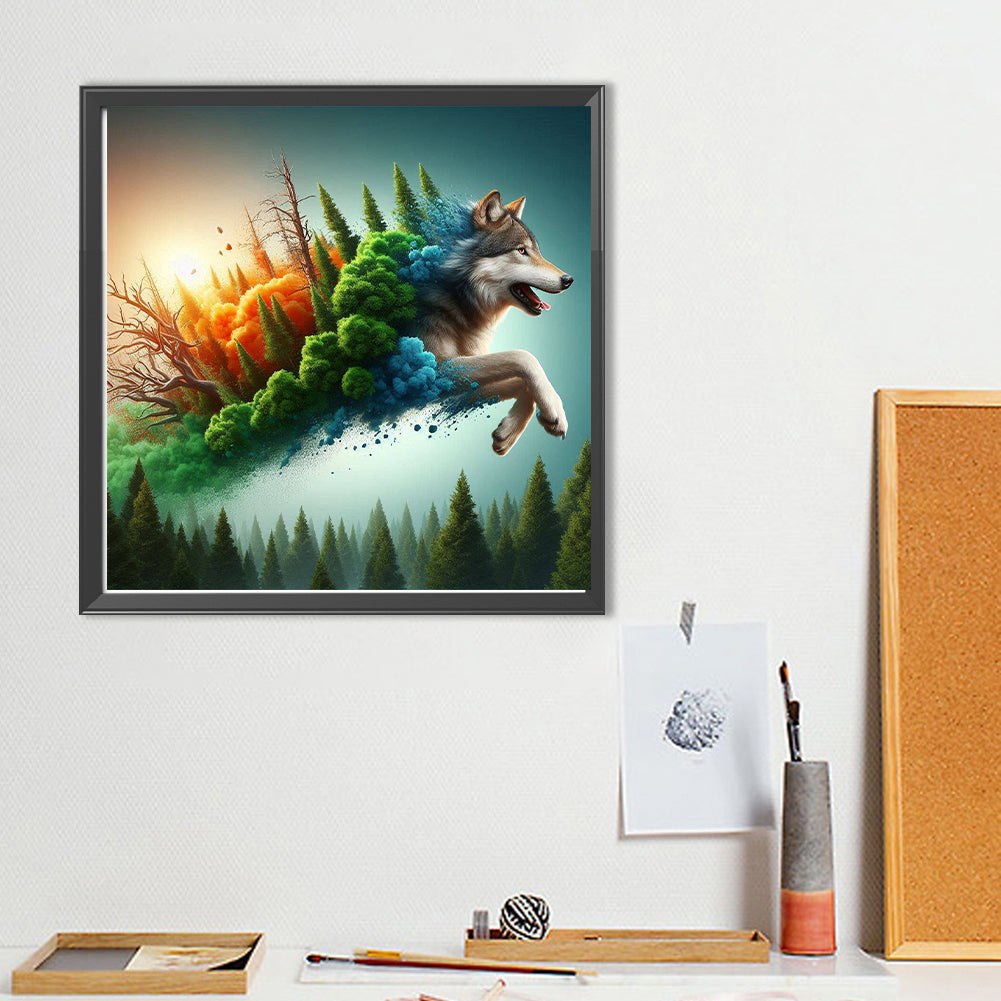 Diamond Painting - Full Round - Run out of the frame mountain wolf (40*40CM)