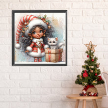 Load image into Gallery viewer, Diamond Painting - Full Round - Christmas girl and white cat (30*30CM)