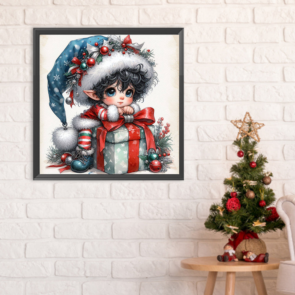 Diamond Painting - Full Round - Christmas black-haired elf boy (30*30CM)