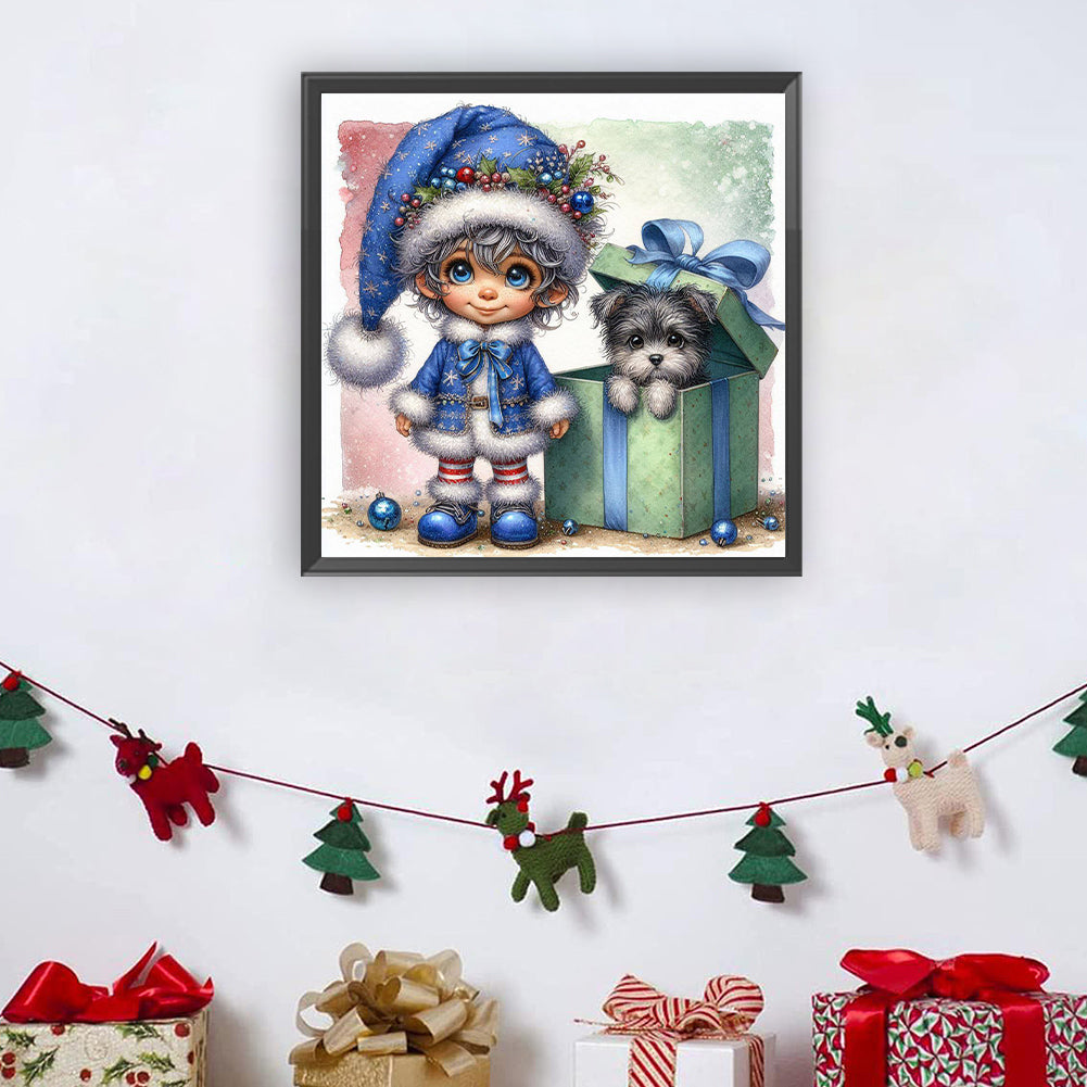 Diamond Painting - Full Round - Christmas boy and dog (30*30CM)