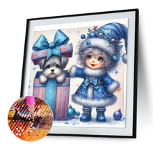 Load image into Gallery viewer, Diamond Painting - Full Round - Christmas white-haired girl and dog (30*30CM)