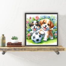 Load image into Gallery viewer, Diamond Painting - Full Round - Two dogs football in the grass (30*30CM)