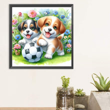 Load image into Gallery viewer, Diamond Painting - Full Round - Two dogs football in the grass (30*30CM)