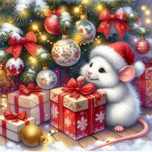 Load image into Gallery viewer, Diamond Painting - Full Round - Christmas gift white mouse (30*30CM)
