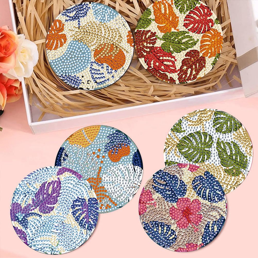 8Pcs Wooden Leaves 5D Diamond Painting Kits Diamond Art Coasters for Party Decor