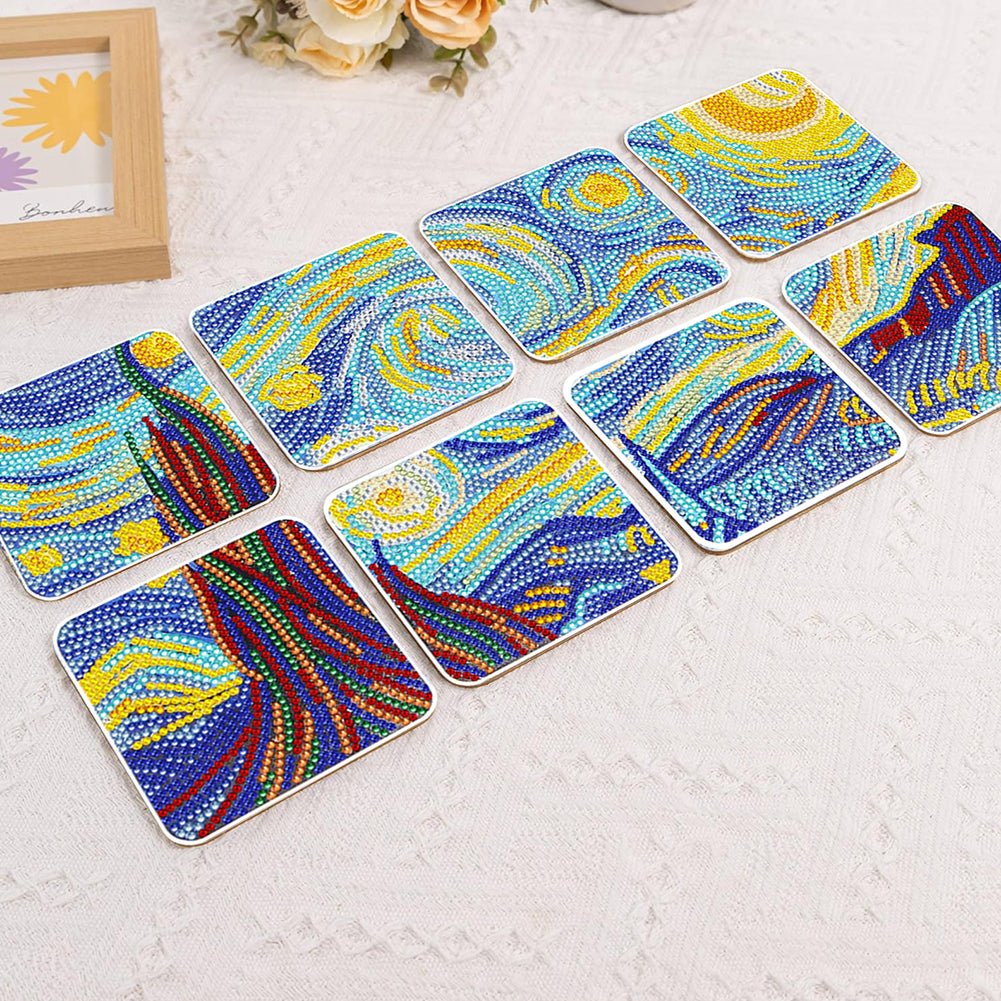8Pcs Wooden Leaves 5D Diamond Painting Kits Diamond Art Coasters for Party Decor