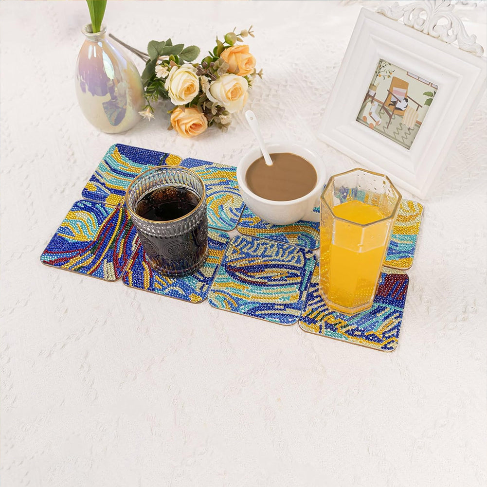 8Pcs Wooden Leaves 5D Diamond Painting Kits Diamond Art Coasters for Party Decor