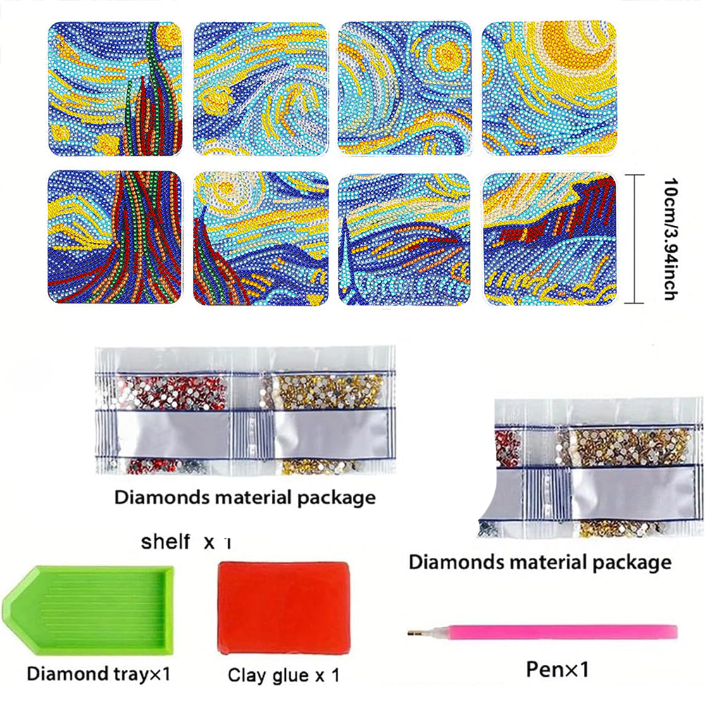 8Pcs Wooden Leaves 5D Diamond Painting Kits Diamond Art Coasters for Party Decor